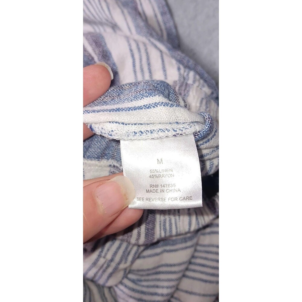 Romeo Juliet Couture Blue Combo Linen Blend Jumpsuit Romper Sz M Striped Coastal - Picture 11 of 14